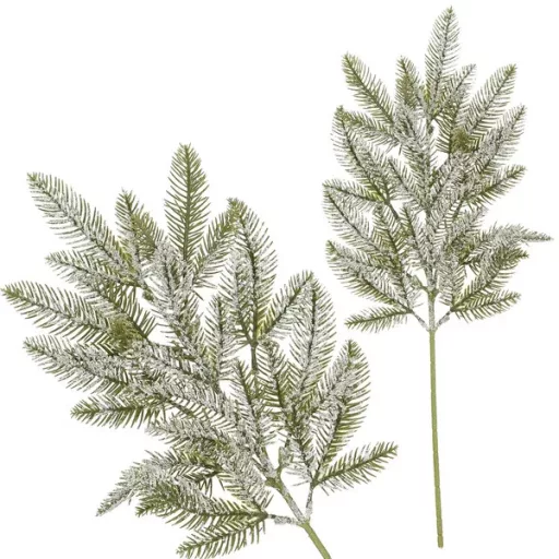 Karácsonyi műfenyő ág fehér hóhatással, 68 cm – díszítő gally