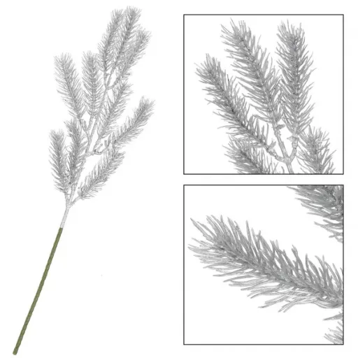 Zöld-ezüst karácsonyi műanyag dekorág, 47 cm