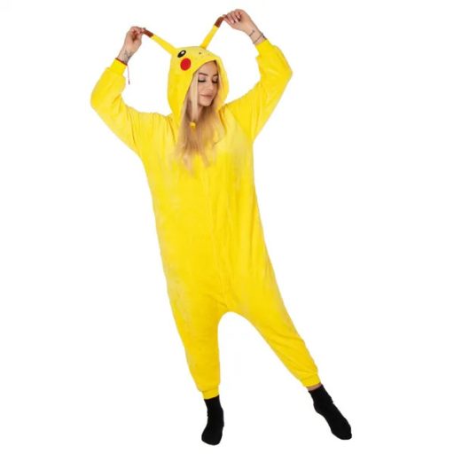 Pikachu mintás kigurumi pizsama kapucnival, L méret, poliészter