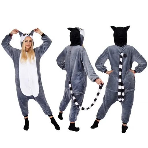 Lemur mintás kigurumi pizsama, multikolor, poliészter, S méret