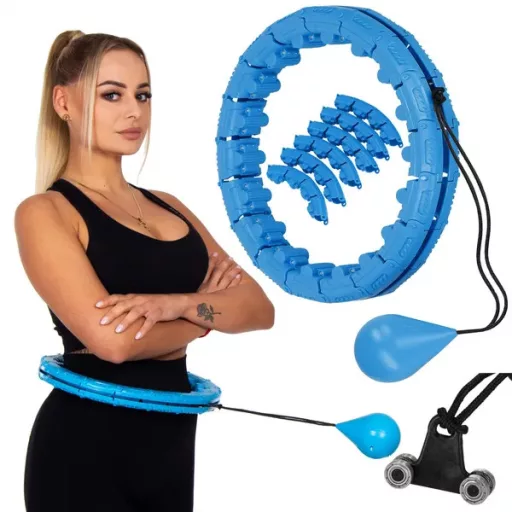 Állítható, súlyozott hullahopp karika 24 masszázstüskével, kék, 46 cm