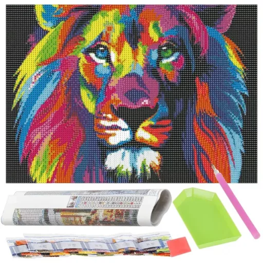 Gyémántszemes festő készlet 30×40 cm, színes oroszlán motívum
