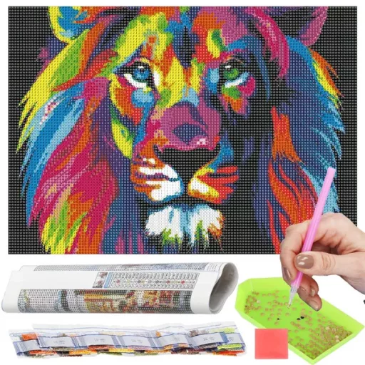 Gyémántszemes festő készlet 30×40 cm, színes oroszlán motívum