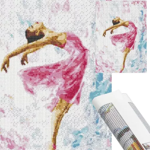 Tündöklő balerina gyémántszemes festőkészlet, 30×40 cm, multiszín