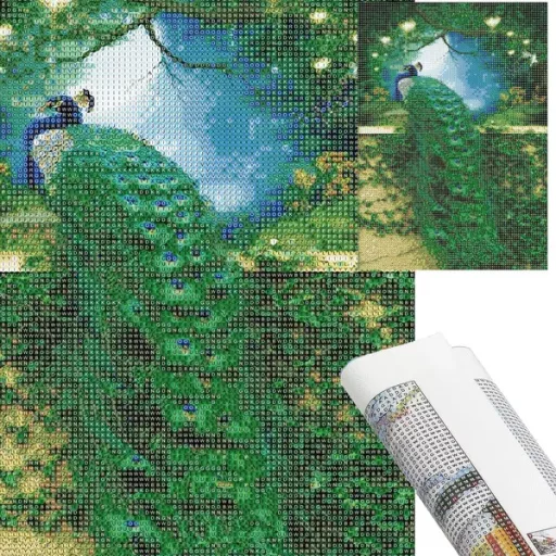 Gyémántszemes festőkészlet 30×40 cm, páva minta, teljes szett