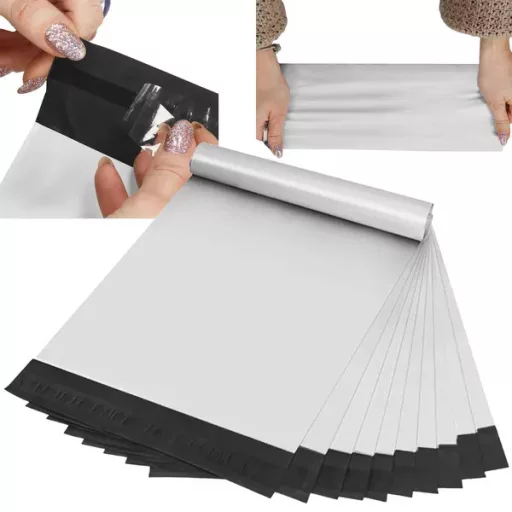 Futártasak készlet 45×50+5 cm, szürke/fekete, 50 db, öntapadós