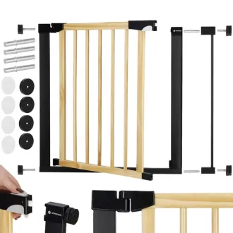   Biztonsági gyermek ajtórács 82–89 cm, fa/fém, barna-fekete