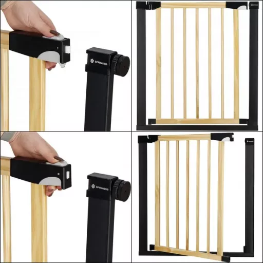 Biztonsági gyermek ajtórács 82–89 cm, fa/fém, barna-fekete