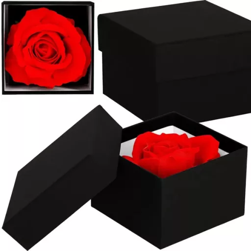Örökrózsa díszdobozban, piros, 10,8×10,8×7,5 cm, 1 szál