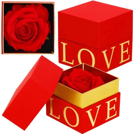 Piros-arany örökrózsa ajándékdobozban, 1 szál, 10×10 cm Springos