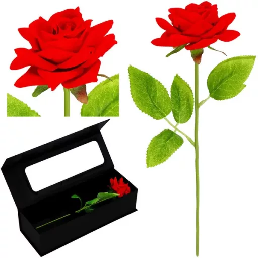 Springos örök rózsa elegáns mágneszáras fekete díszdobozban, 27 cm