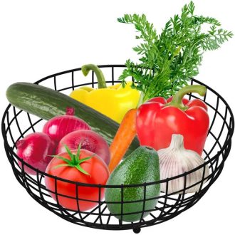   Fekete acél dróthálós tároló kosár, Ø28×11 cm, csúszásgátló talppal