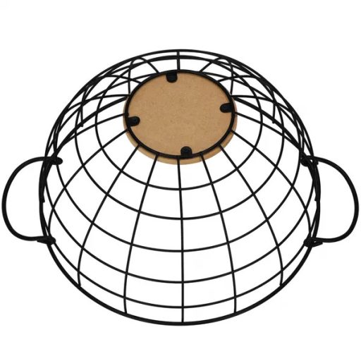 Springos fekete acél tároló kosár fa aljjal, 28×15 cm