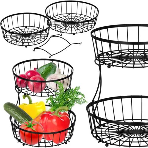 Fekete, 2 szintes acél tárolókosár, 30/26,5 cm