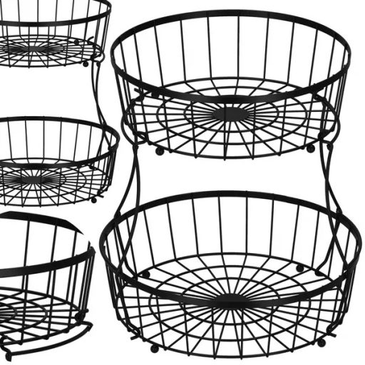 Fekete, 2 szintes acél tárolókosár, 30/26,5 cm