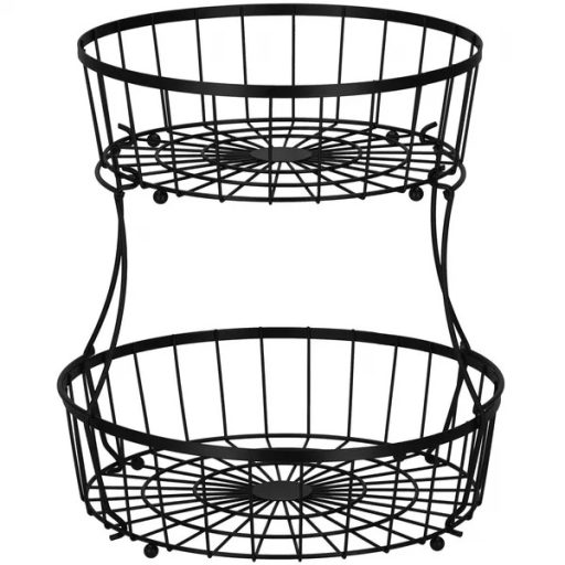 Fekete, 2 szintes acél tárolókosár, 30/26,5 cm