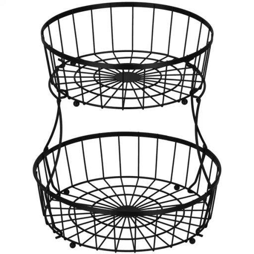 Fekete, 2 szintes acél tárolókosár, 30/26,5 cm