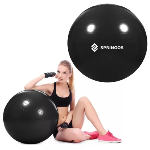 Fekete 55 cm PVC gimnasztikai labda pumpával, 150 kg teherbírás