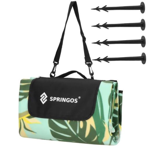Springos® 200×200 cm piknik pléd, vízálló polár+alumínium, zöld-sárga