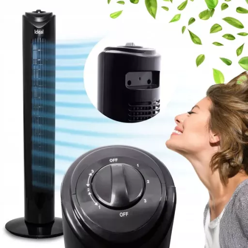 Csendes oszlopventilátor 45 W – álló, 82 cm, 3 sebesség, 90° oszcilláció