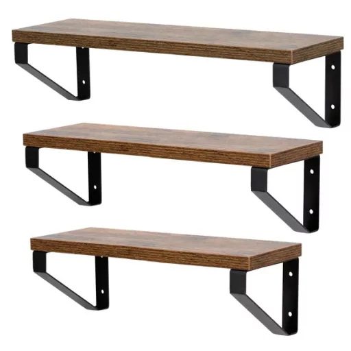 3-részes fali polc szett, MDF/fém, 30-40×12 cm, 5-10 kg