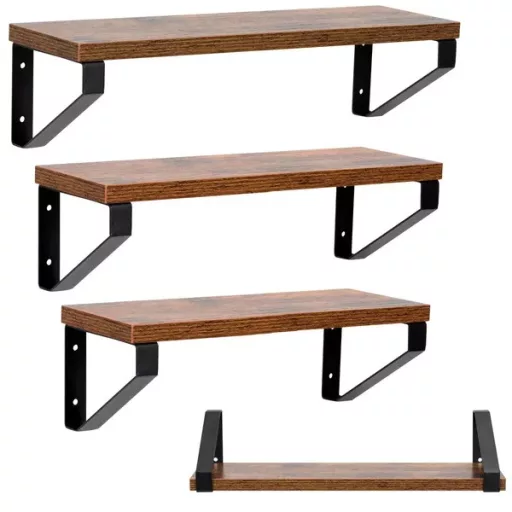 3-részes fali polc szett, MDF/fém, 30-40×12 cm, 5-10 kg