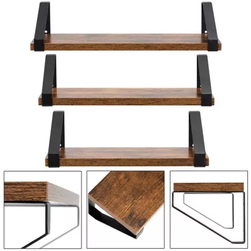 3-részes fali polc szett, MDF/fém, 30-40×12 cm, 5-10 kg