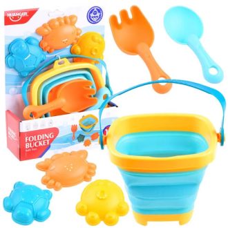   Szilikon homokozó és fürdőjáték készlet összehajtható vödörrel, 6 db