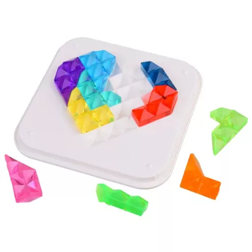 Gyémánt kirakó 10 színes elemmel, kétoldalas (szív-négyzet) táblával 13,5 cm