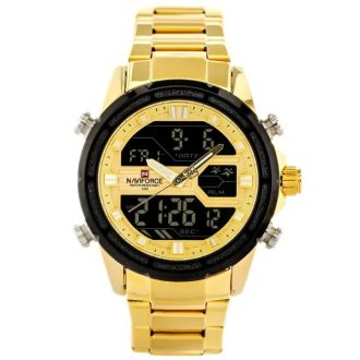   Naviforce NF9138S férfi karóra, fekete-arany, kvarc, fémszíj, díszdoboz