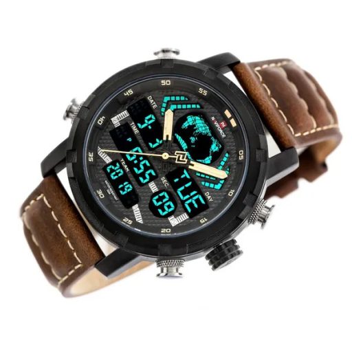 Naviforce férfi kvarc karóra, fekete 48 mm tok, barna bőrszíj