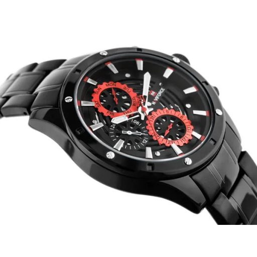 Naviforce férfi karóra fekete/piros, kvarc, acél szíj, ajándék doboz