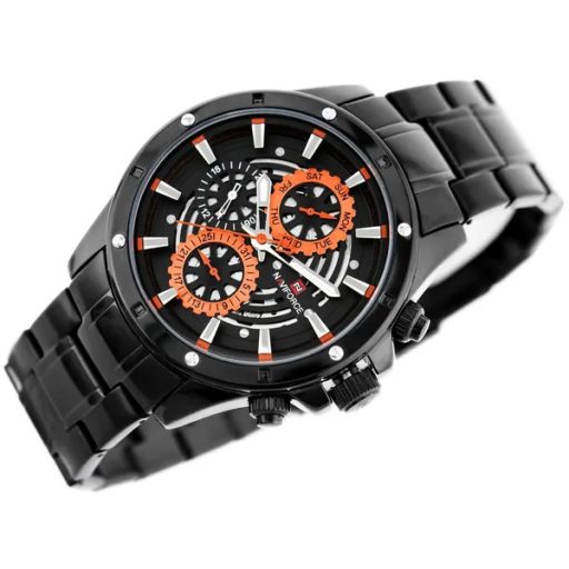 Naviforce NF9149 férfi kvarc karóra, fekete-narancs, nemesacél szíj, díszdoboz