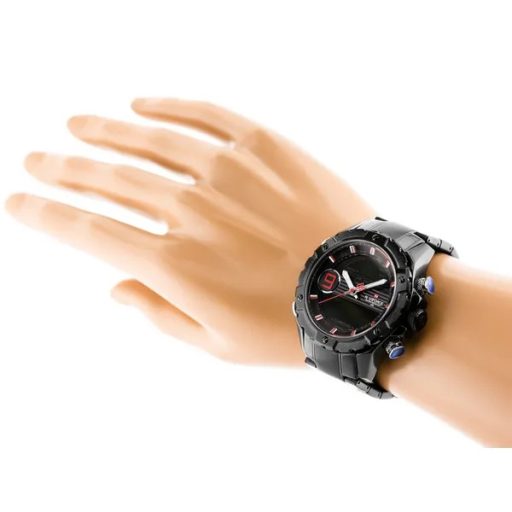 Naviforce NF9146S férfi kvarc karóra fekete/piros fém szíjjal ajándékdobozban