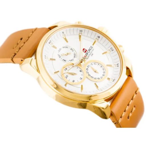Naviforce NF9148 férfi quartz karóra, arany tok, bőrszíj, 45 mm