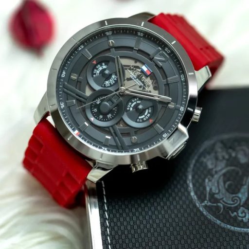 Tommy Hilfiger Luca férfi karóra, 50 mm, piros szilikon szíj, WR50, quartz