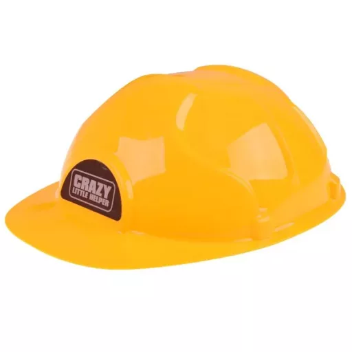 Gyermek építőmunkás jelmez szerszámokkal, mellénnyel és sisakkal