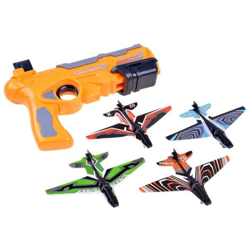 Gyerek repülőgép-kilövő pisztoly, 4 db EPP hab géppel, 25 cm