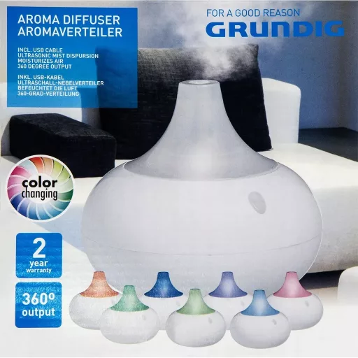 Grundig USB-s aromadiffúzor LED fénnyel, 16 x 18 x 18 cm, kék-fehér