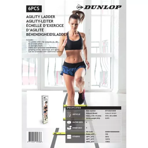 Dunlop Sport 4 m agility létra rögzítő tüskékkel, hordtáskával